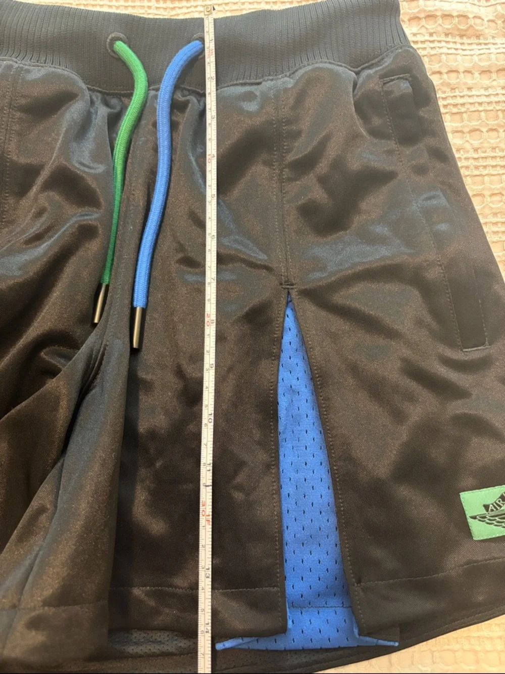 Air Jordan X Aleali May Women's Black Pleated Shorts with Blue & Green Accents - Picture 6 of 9